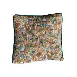 Vtg 80S 90s Children Of The World TAPESTRY THROW PILLOW 16" Unique Global Kids